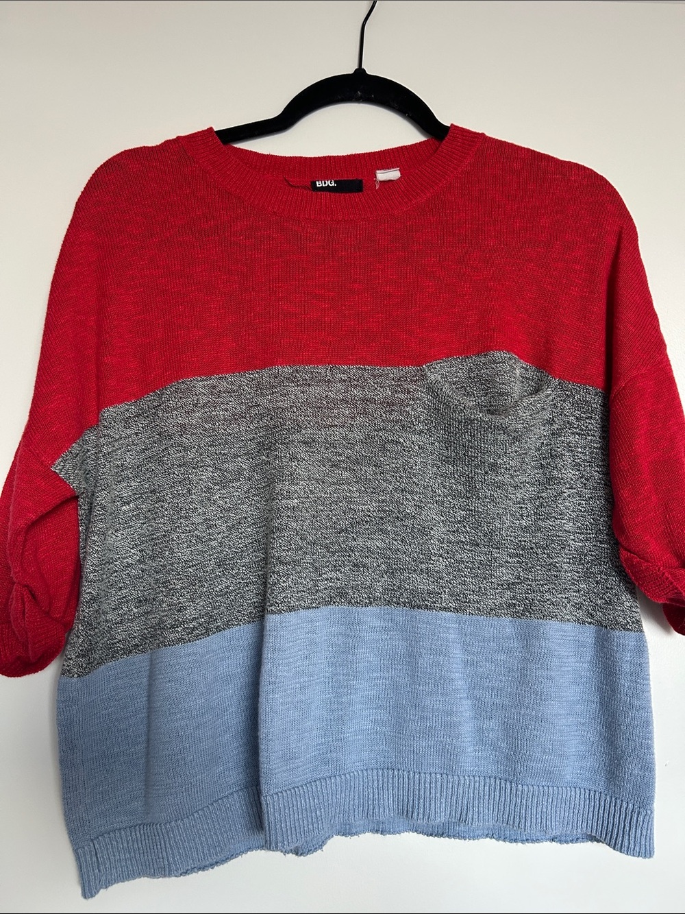 BDG Colorblock Crewneck Sweater in Red, Gray & Light Blue